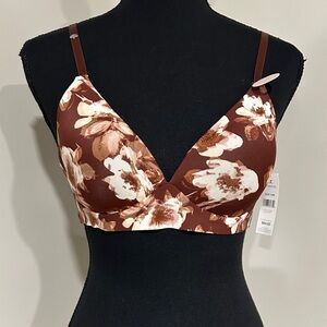 *DANSKIN* Intimates Brown Floral Wireless Plunge Bra NWT Size 34B
